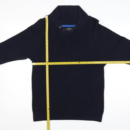 Next Men’s Blue Cotton Shawl Collar Button Pullover Jumper L