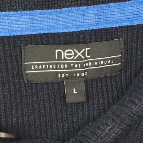 Next Men’s Blue Cotton Shawl Collar Button Pullover Jumper L