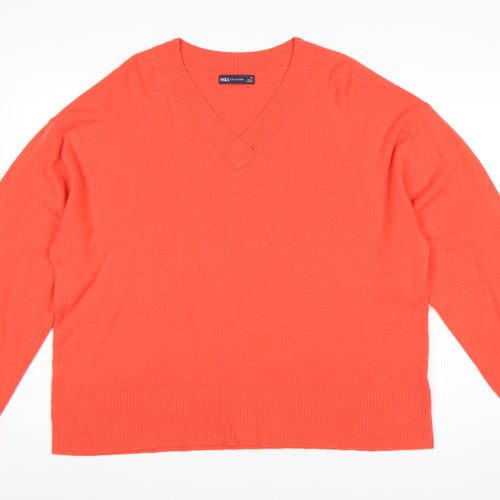 Marks and Spencer Women Orange V-Neck Pullover Jumper Size 22 Knit