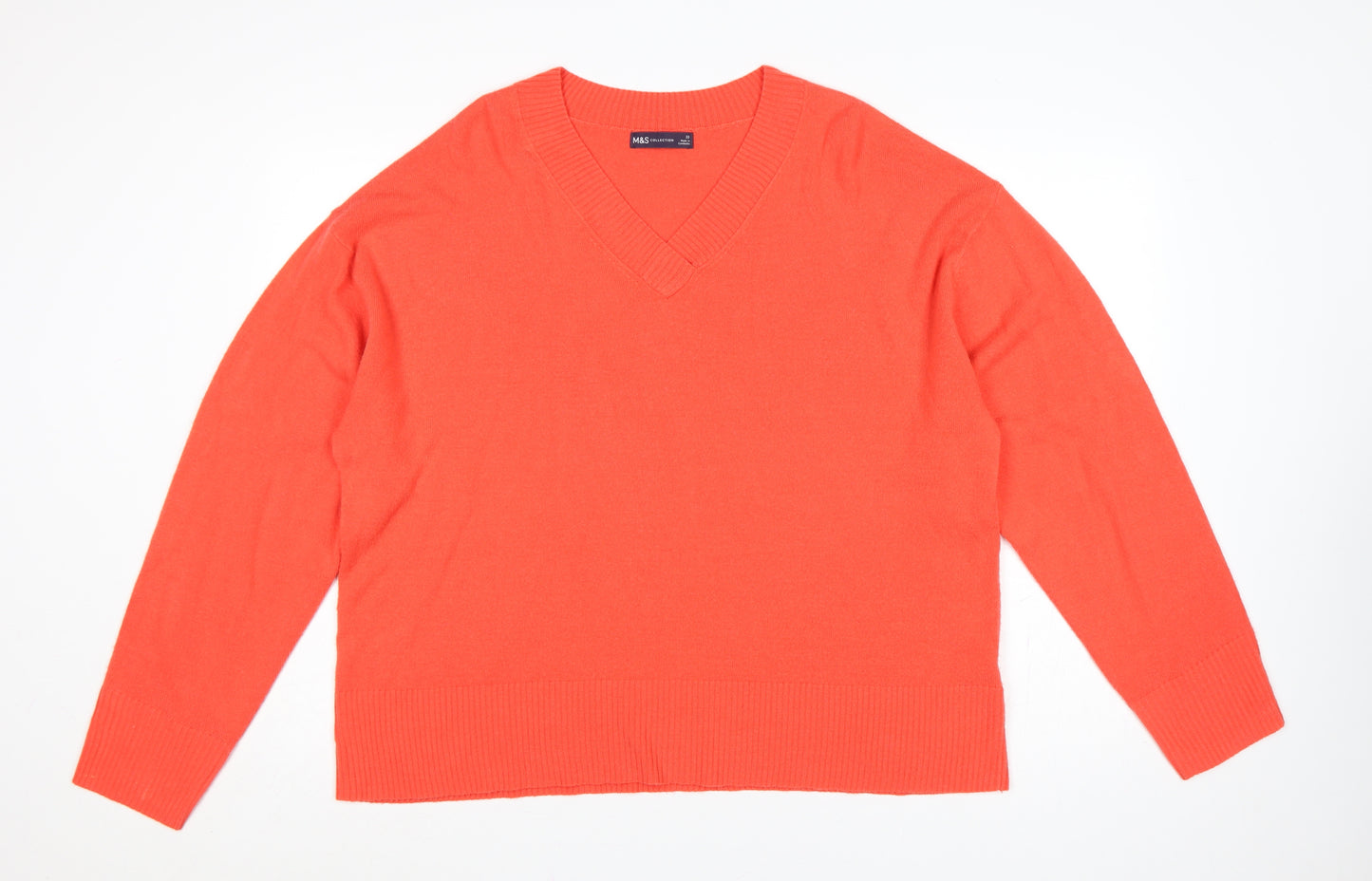 Marks and Spencer Women Orange V-Neck Pullover Jumper Size 22 Knit