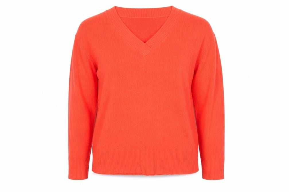 Front view of Marks & Spencer Women Orange V-Neck jumper, size 22, Knit