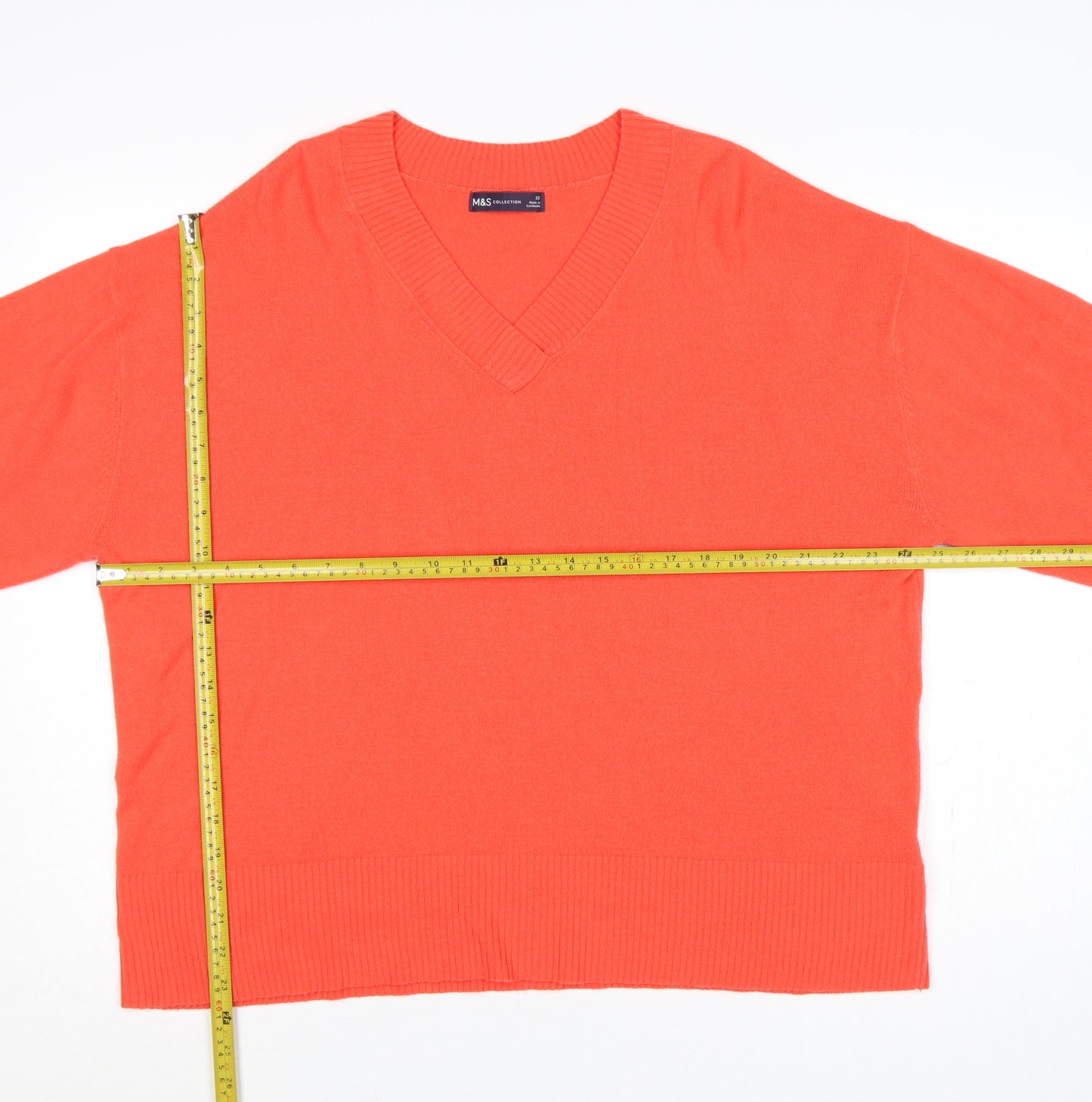 Marks and Spencer Women Orange V-Neck Pullover Jumper Size 22 Knit