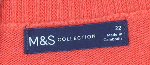 Marks and Spencer Women Orange V-Neck Pullover Jumper Size 22 Knit