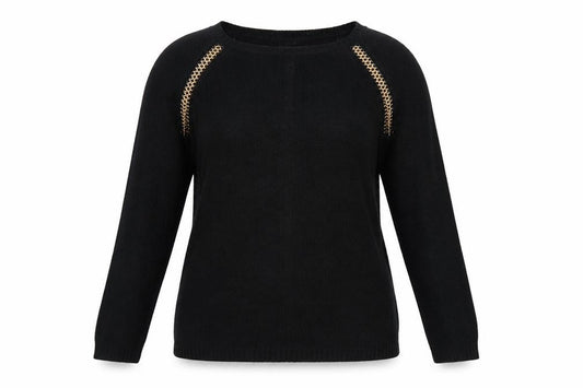 Stella Morgan Women’s Black UK 10 Gold Chain Raglan Knit Jumper