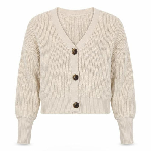 Vero Moda Women’s Beige S Chunky Knit V-Neck Button Cardigan