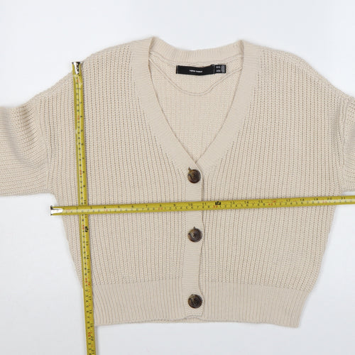 Vero Moda Women’s Beige S Chunky Knit V-Neck Button Cardigan