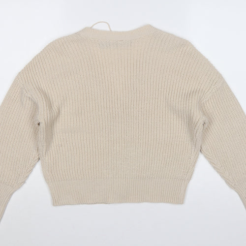 Vero Moda Women’s Beige S Chunky Knit V-Neck Button Cardigan