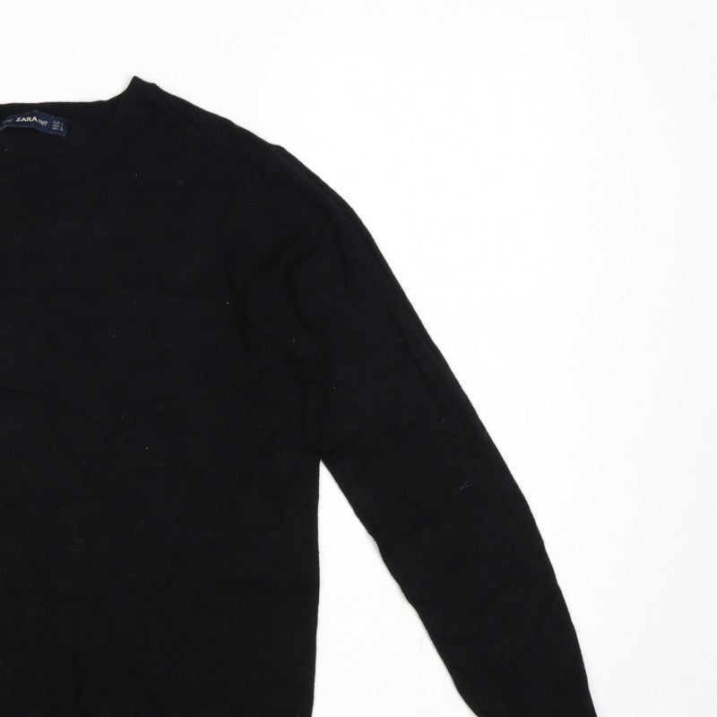 Zara Women Black L Crew Neck Pearl Cuff Knit Pullover Jumper