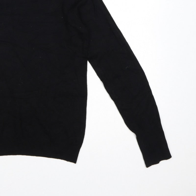 Zara Women Black L Crew Neck Pearl Cuff Knit Pullover Jumper