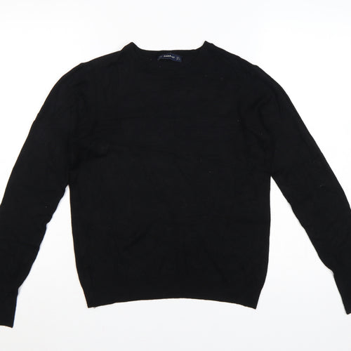 Zara Women Black L Crew Neck Pearl Cuff Knit Pullover Jumper