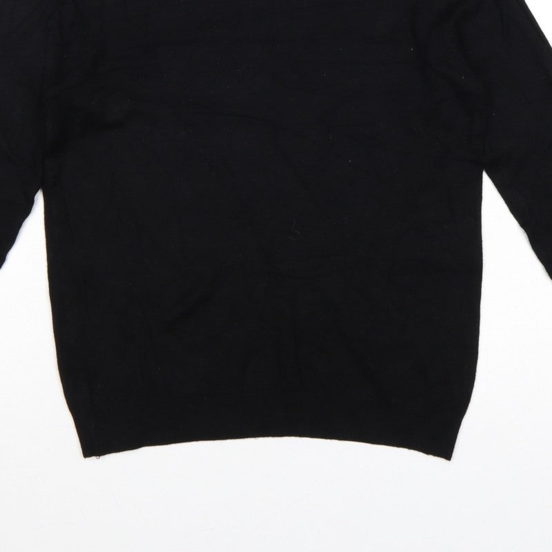 Zara Women Black L Crew Neck Pearl Cuff Knit Pullover Jumper