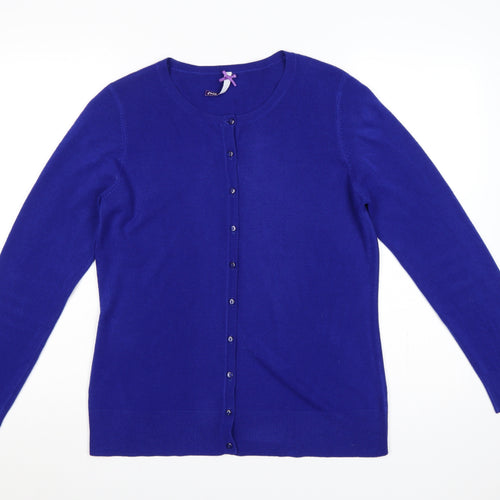 BHS Women Blue Size 14 Button Front Round Neck Knit Cardigan
