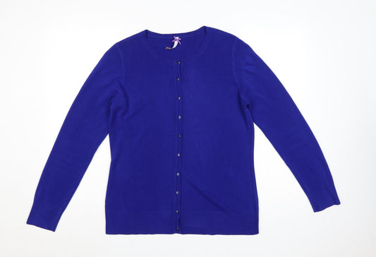 BHS Women Blue Size 14 Button Front Round Neck Knit Cardigan