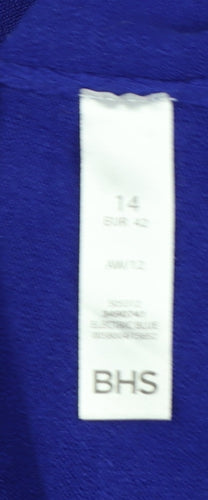 BHS Women Blue Size 14 Button Front Round Neck Knit Cardigan