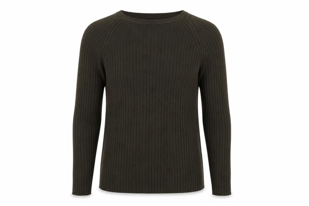 Front view of Zara Man Men Green Ribbed Crew Neck Slim jumper M