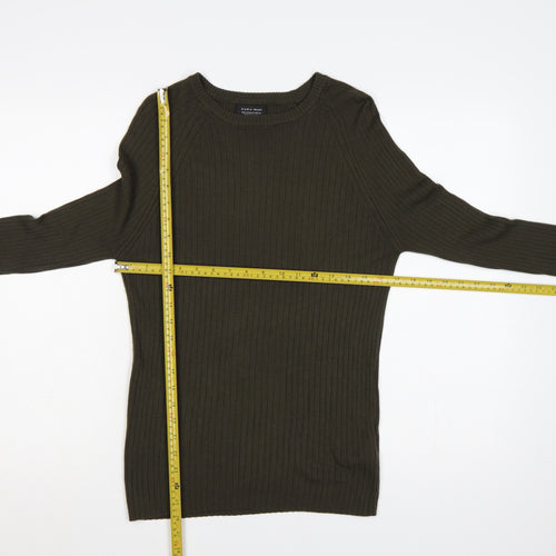 Zara Man Men Green Ribbed Crew Neck Slim Pullover Jumper M