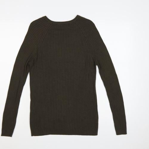 Zara Man Men Green Ribbed Crew Neck Slim Pullover Jumper M