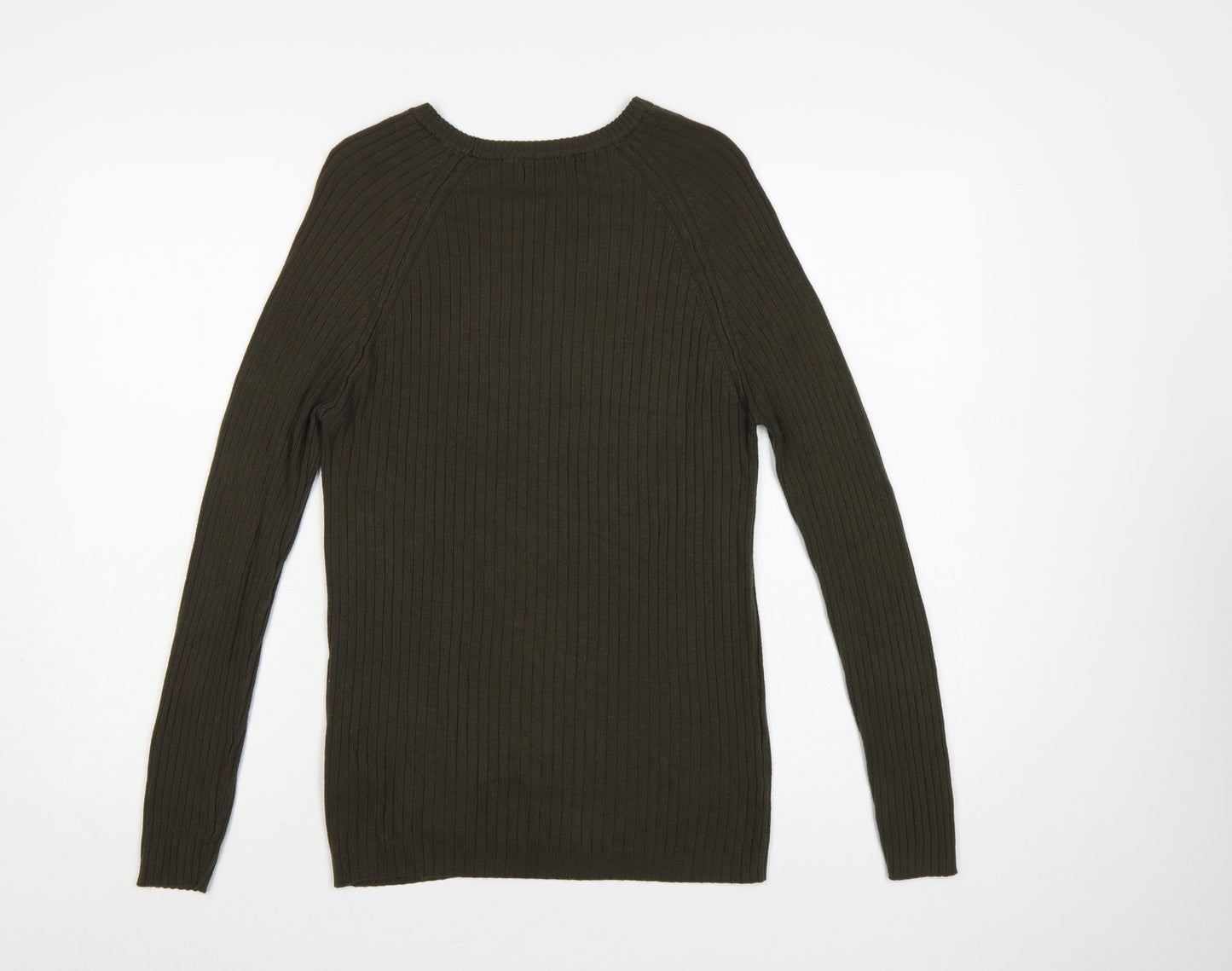 Zara Man Men Green Ribbed Crew Neck Slim Pullover Jumper M
