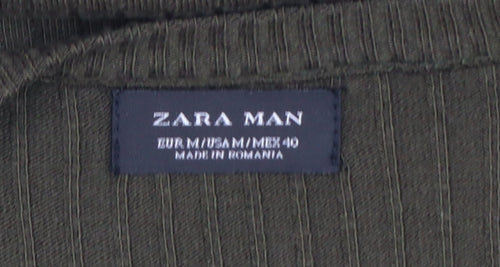 Zara Man Men Green Ribbed Crew Neck Slim Pullover Jumper M
