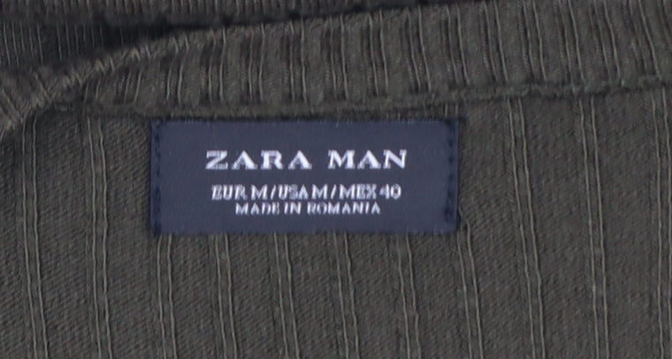Zara Man Men Green Ribbed Crew Neck Slim Pullover Jumper M