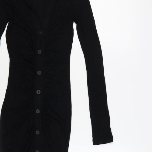 Stradivarius Women Black S Long Knit Collared Button Maxi Jumper Dress
