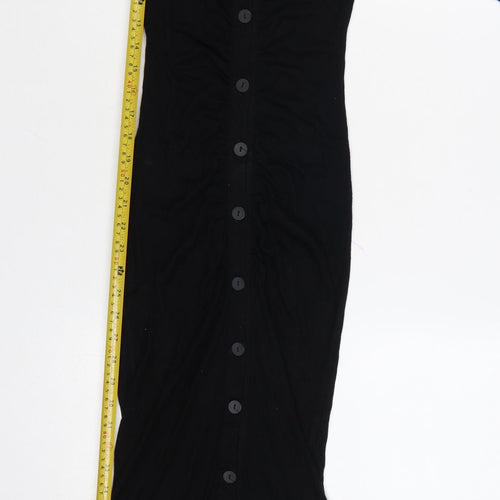 Stradivarius Women Black S Long Knit Collared Button Maxi Jumper Dress