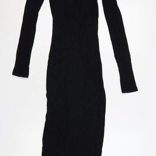 Stradivarius Women Black S Long Knit Collared Button Maxi Jumper Dress