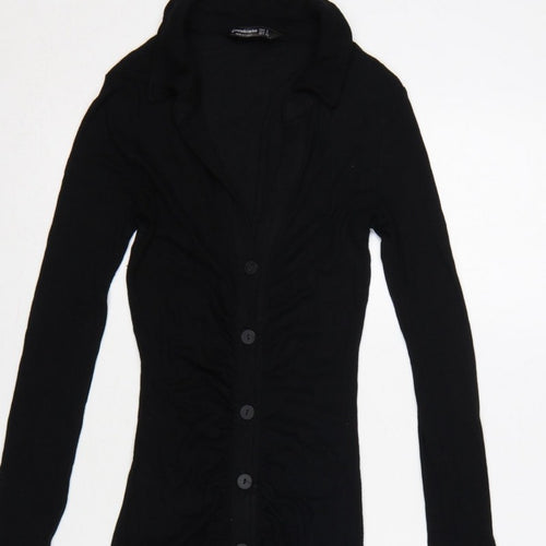 Stradivarius Women Black S Long Knit Collared Button Maxi Jumper Dress