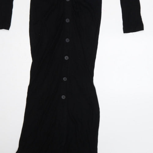 Stradivarius Women Black S Long Knit Collared Button Maxi Jumper Dress