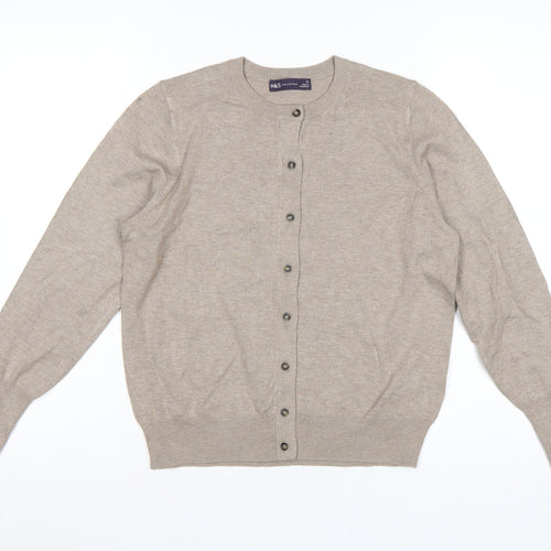 Marks and Spencer Women Beige Size 12 Viscose Blend Button Cardigan