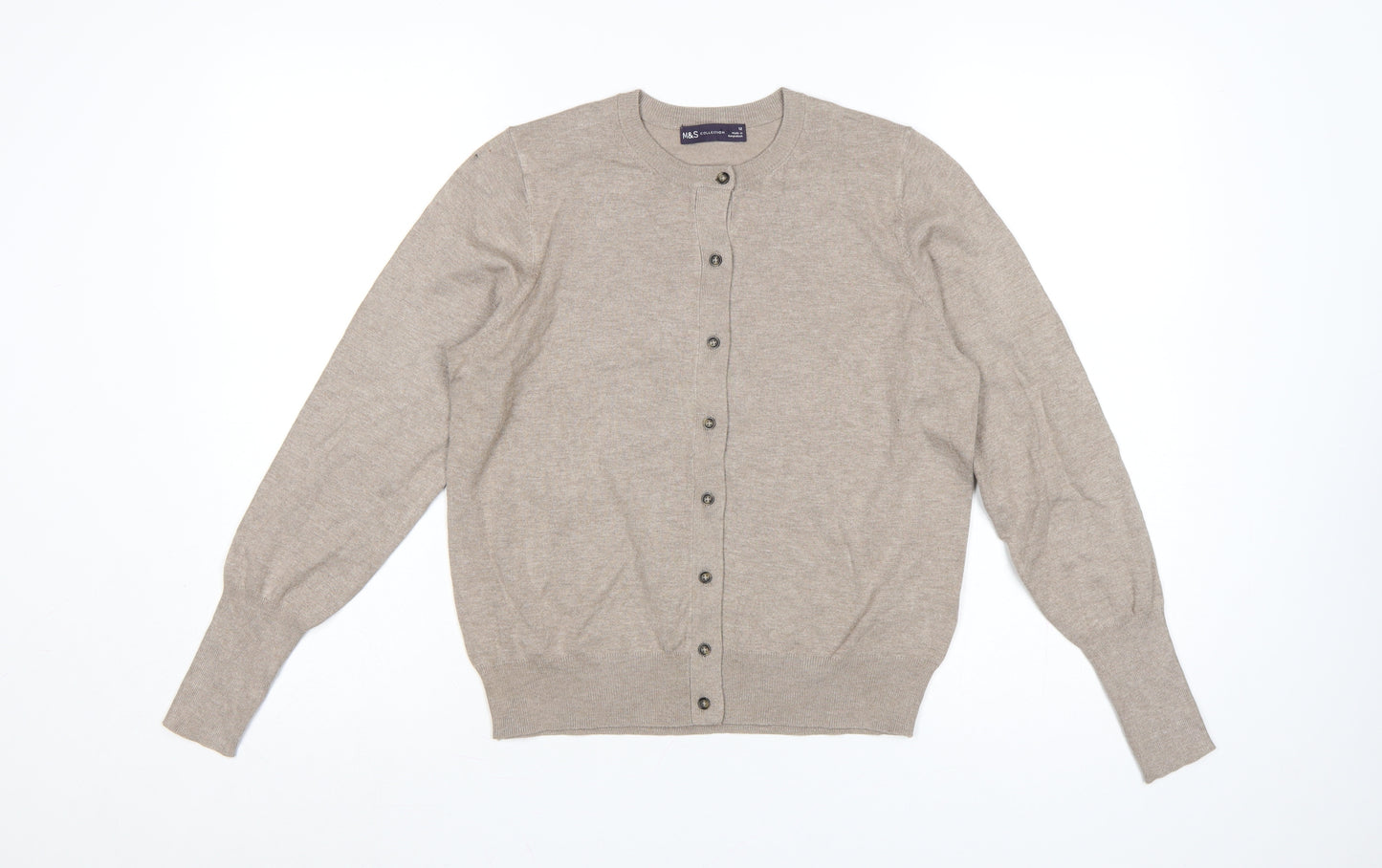Marks and Spencer Women Beige Size 12 Viscose Blend Button Cardigan
