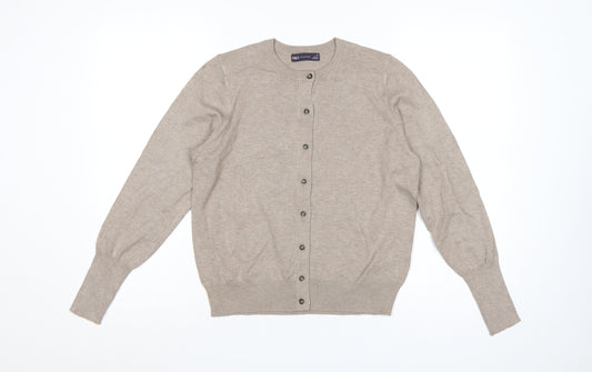 Marks and Spencer Women Beige Size 12 Viscose Blend Button Cardigan