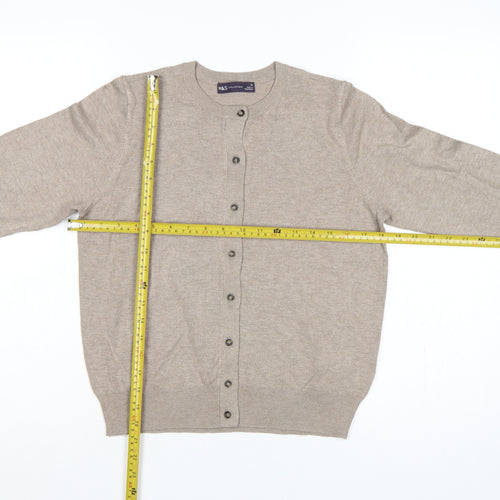 Marks and Spencer Women Beige Size 12 Viscose Blend Button Cardigan