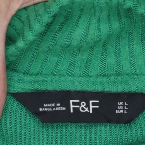 F&F Women Green L High Neck Long Sleeve Knit Jumper