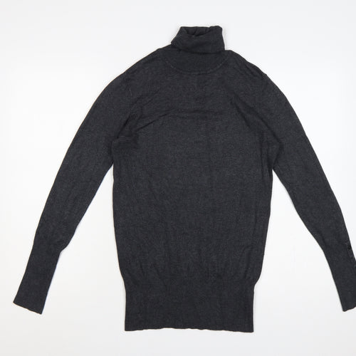 Zara Women Grey M Roll Neck Knit Pullover Button Cuffs