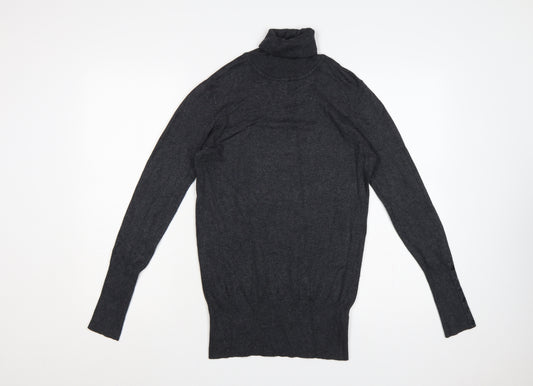 Zara Women Grey M Roll Neck Knit Pullover Button Cuffs