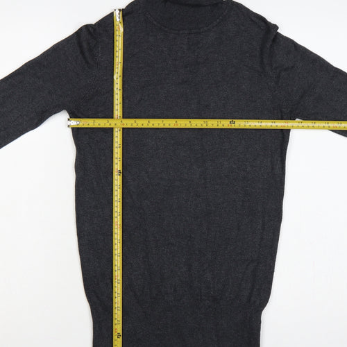 Zara Women Grey M Roll Neck Knit Pullover Button Cuffs
