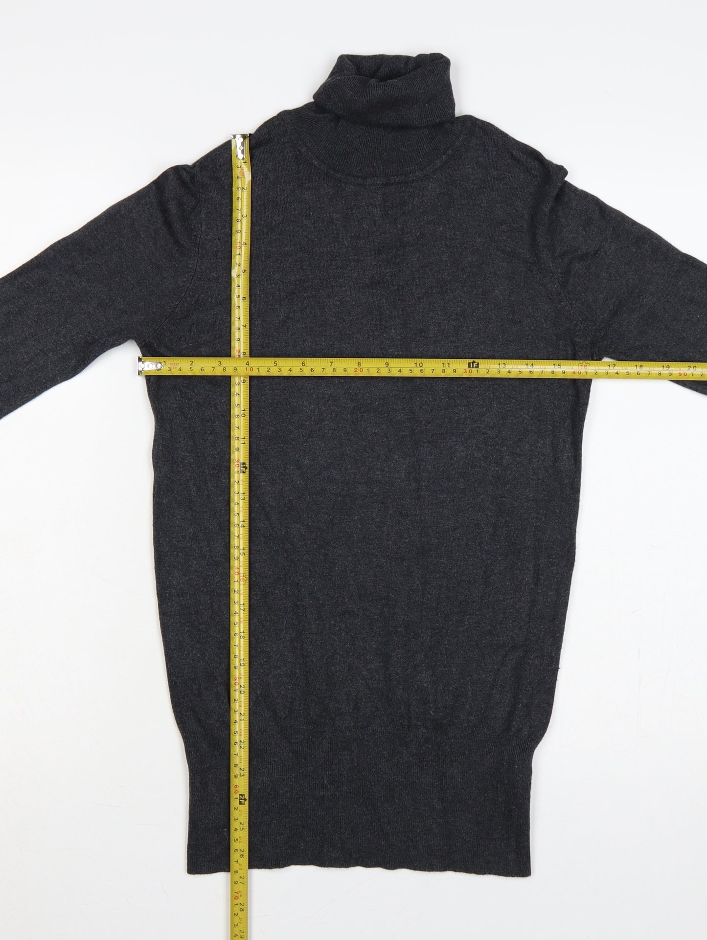 Zara Women Grey M Roll Neck Knit Pullover Button Cuffs