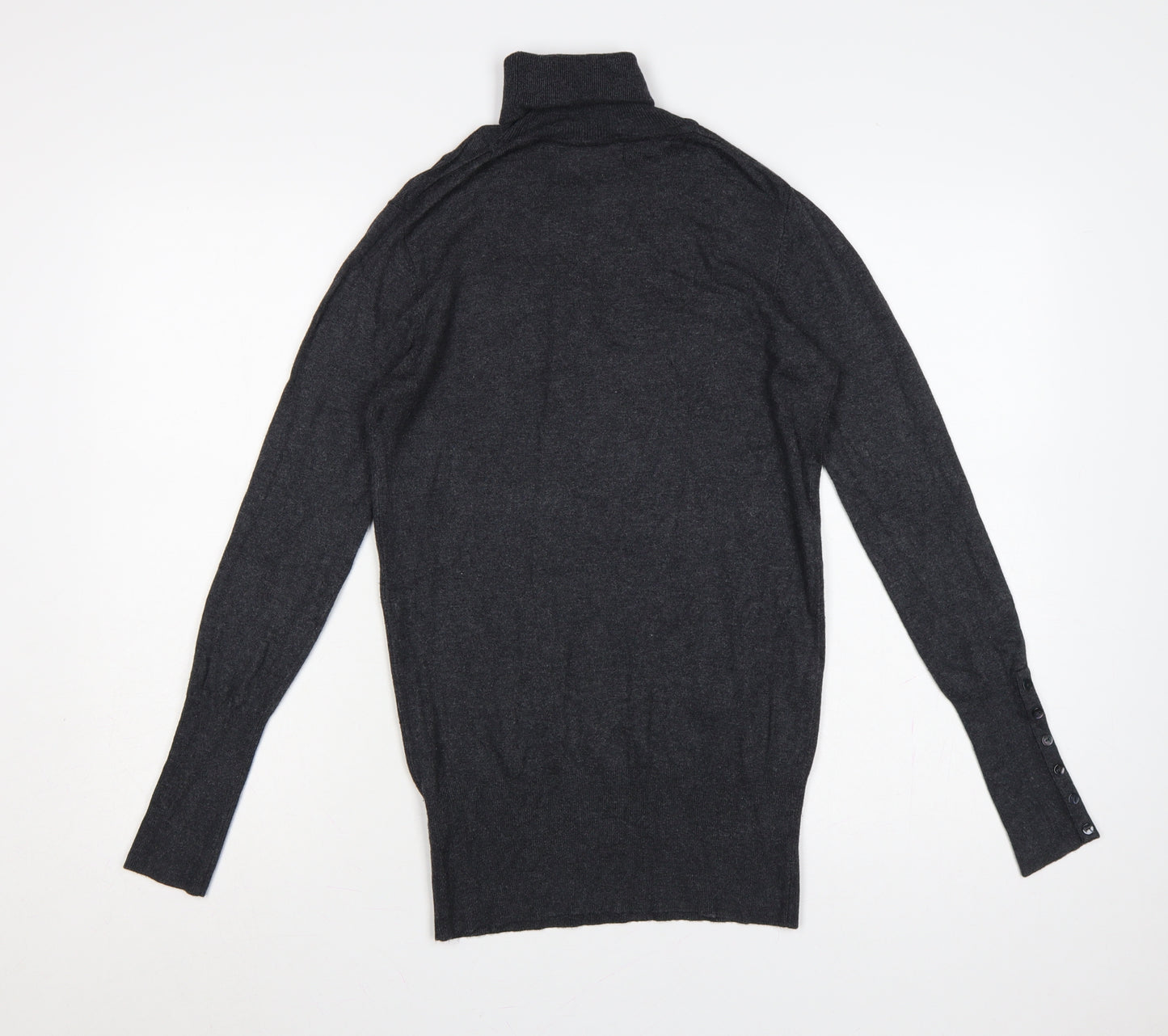 Zara Women Grey M Roll Neck Knit Pullover Button Cuffs