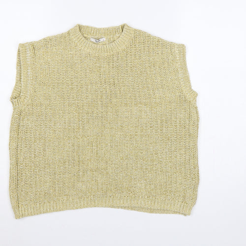 Tu Women Yellow Cotton Chunky Knit Sleeveless Vest Jumper Size 8