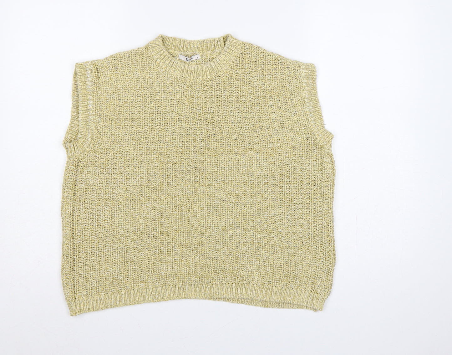 Tu Women Yellow Cotton Chunky Knit Sleeveless Vest Jumper Size 8