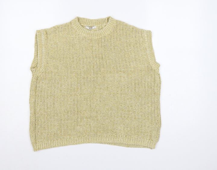 Tu Women Yellow Cotton Chunky Knit Sleeveless Vest Jumper Size 8