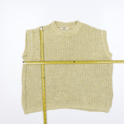 Tu Women Yellow Cotton Chunky Knit Sleeveless Vest Jumper Size 8