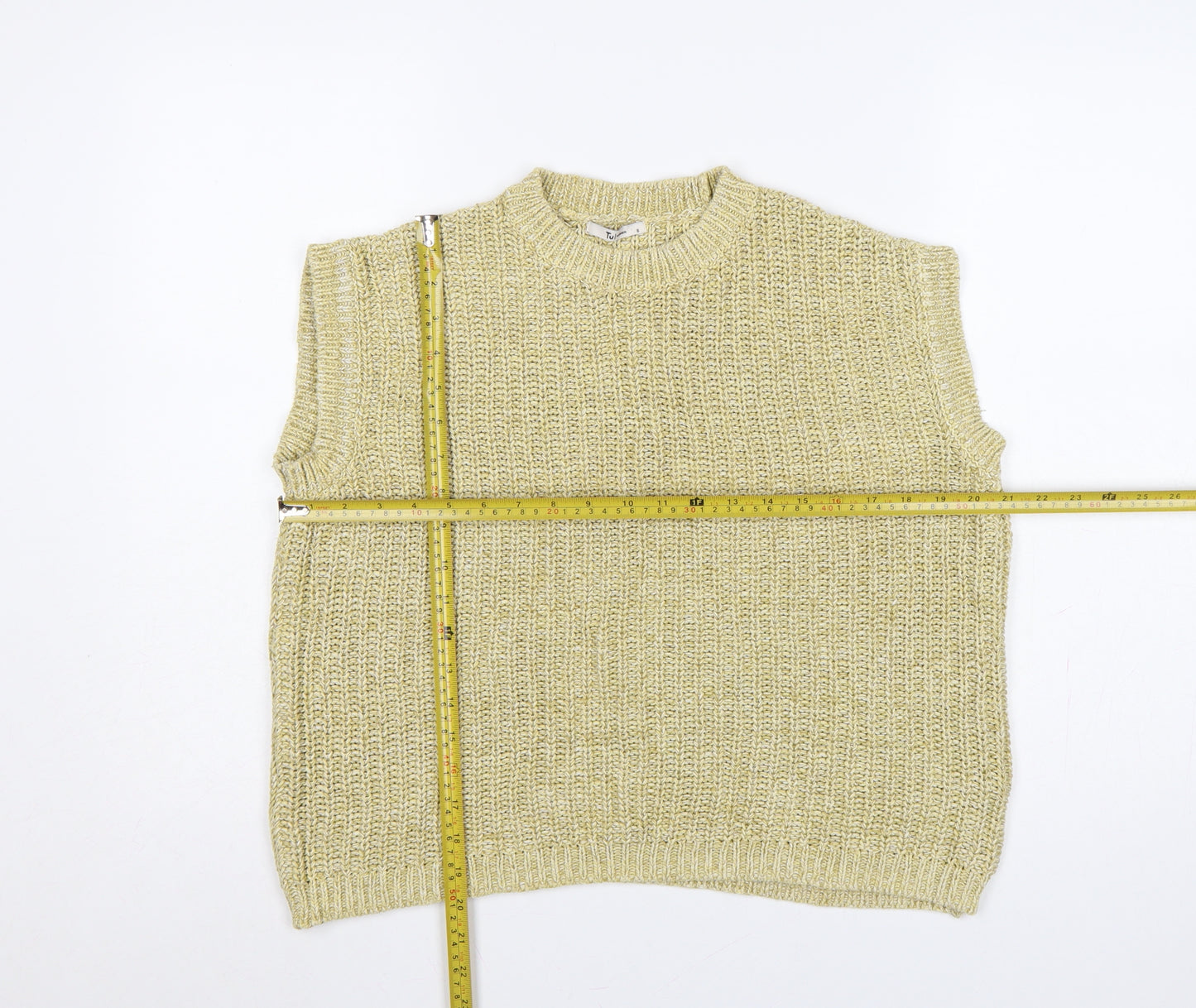 Tu Women Yellow Cotton Chunky Knit Sleeveless Vest Jumper Size 8