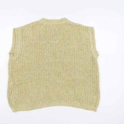 Tu Women Yellow Cotton Chunky Knit Sleeveless Vest Jumper Size 8