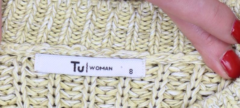 Tu Women Yellow Cotton Chunky Knit Sleeveless Vest Jumper Size 8