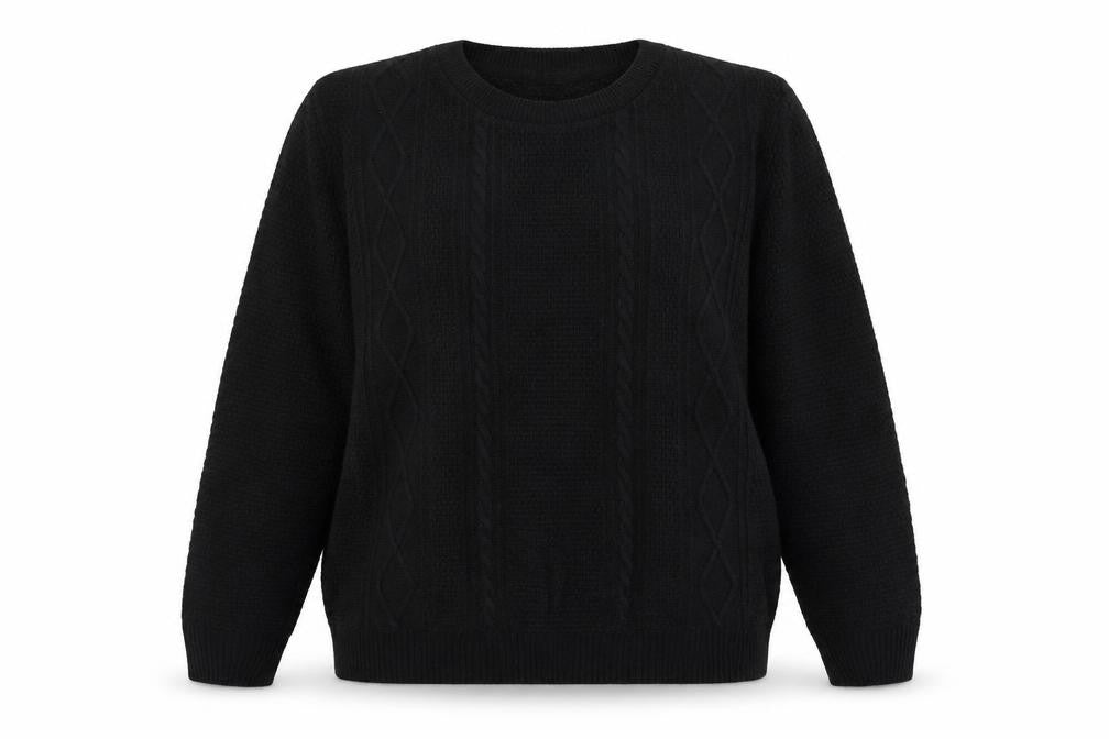 Front view of Hype Women’s Black Medium Cable Knit Crew Neck jumper