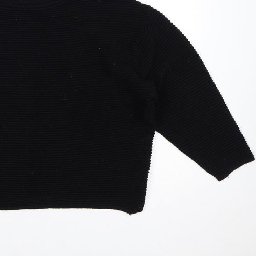 Zara Women Black S Rib Knit Dolman 3/4 Sleeve Pullover Jumper