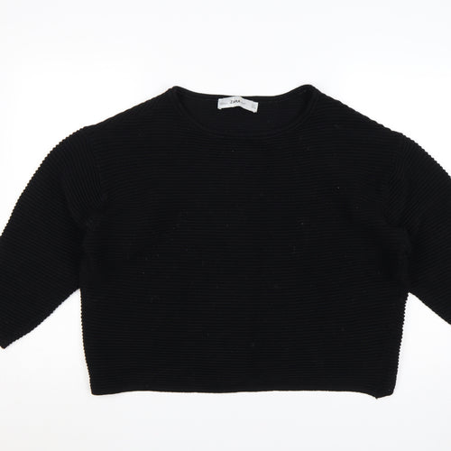 Zara Women Black S Rib Knit Dolman 3/4 Sleeve Pullover Jumper