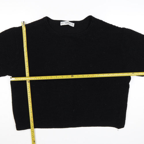 Zara Women Black S Rib Knit Dolman 3/4 Sleeve Pullover Jumper